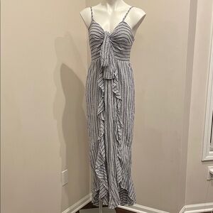 Angie Blue and White Striped Ruffle Maxi Dress